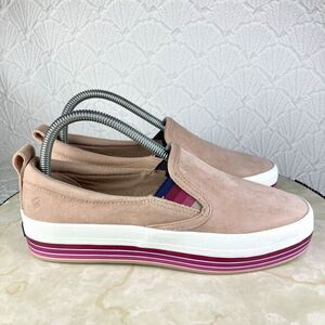 Sperry Shoes Womens 7 Pink Stripes Suede Crest Twin Gore Boat Platform Loafers